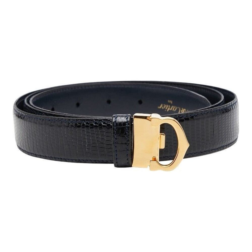Cartier Must Line Python Embossed Buckle Leather Belt Black